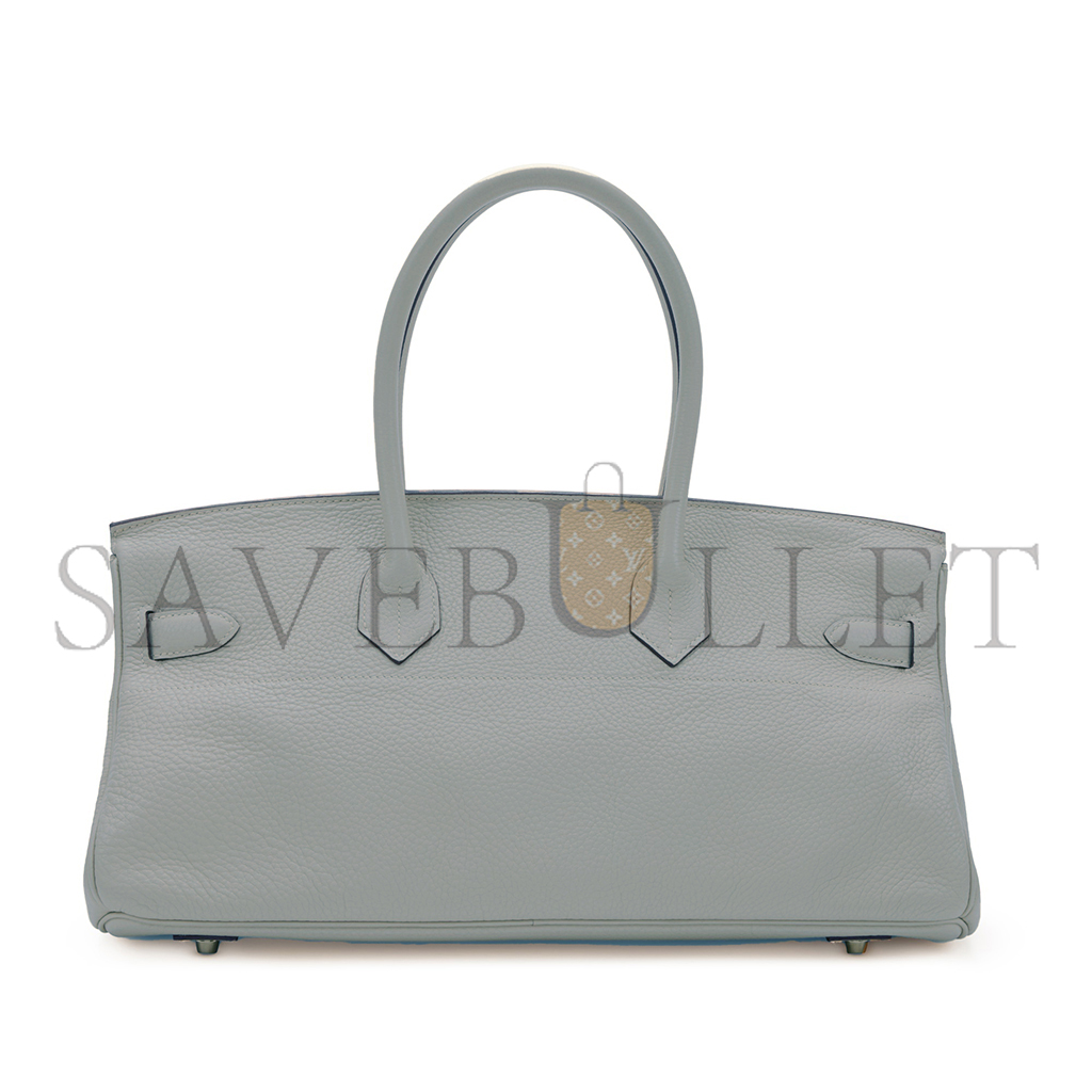 H**mes shoulder birkin 42 pearl grey silver buckle bag 78603232 (42*21*16cm)