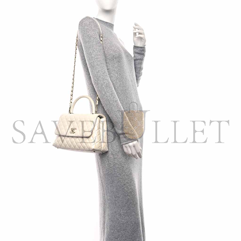 Ch*el iridescent caviar quilted medium coco handle flap white (29*18*12cm)