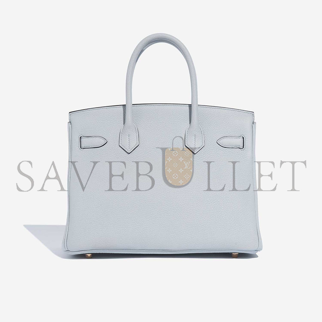 H**mes birkin 30 togo leather platinum bag glacier blue gold buckle 2325 (30*20*13cm)