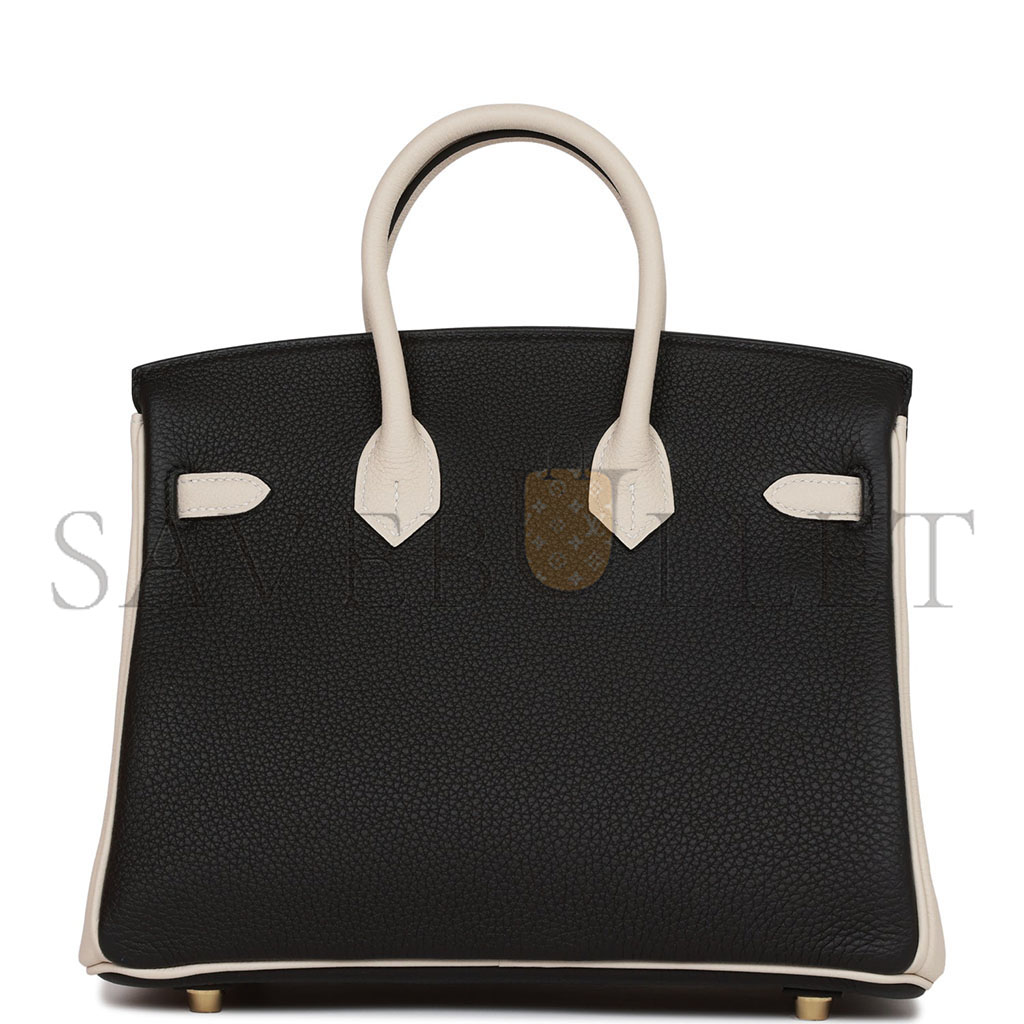 H**mes birkin 25 togo leather black and white panda color matching gold buckle bag 4212717702 (25*20*13cm)