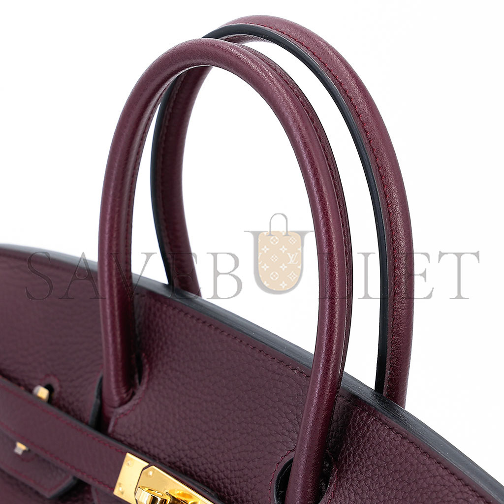 H**mes master birkin 30 togo leather burgundy gold buckle bag 8575895581 (30*22*15cm)