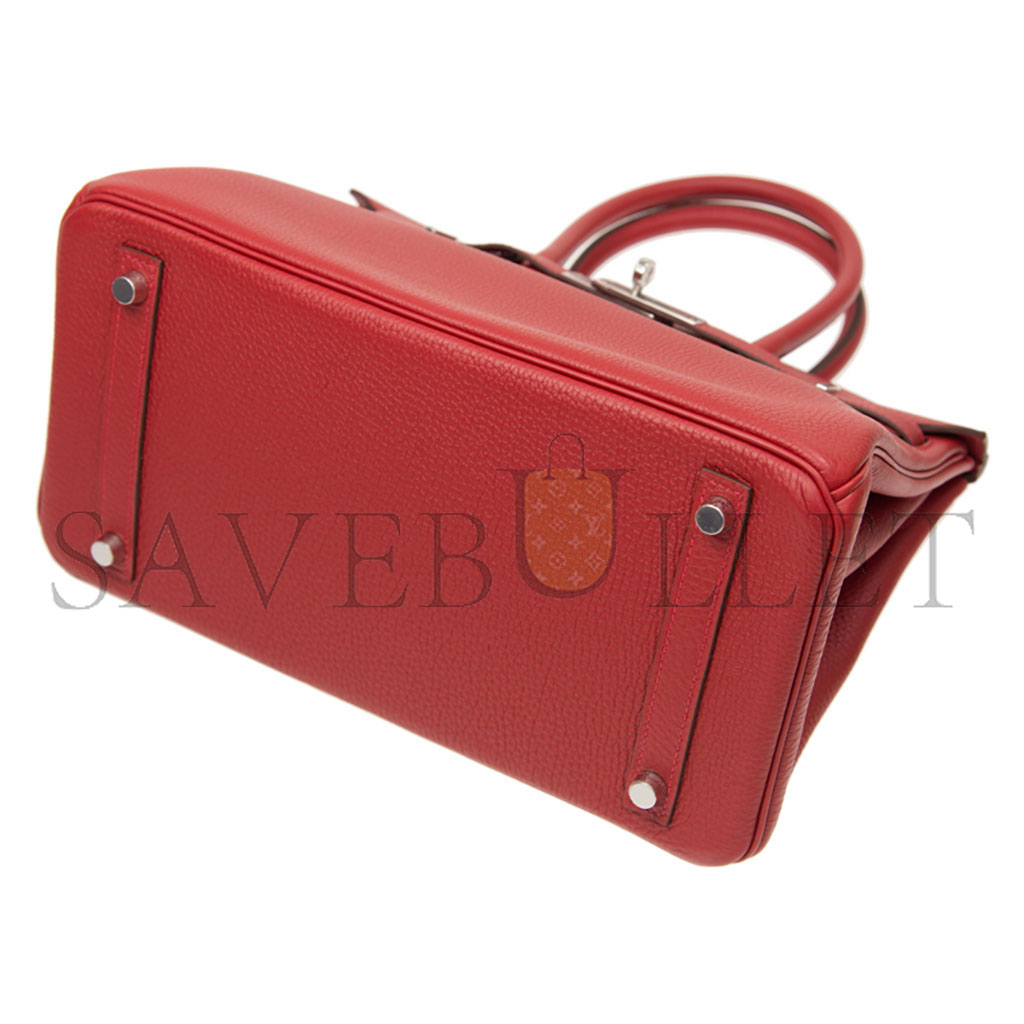 H**mes master birkin 35 togo leather flag red silver buckle bag h028369ck05 (35*28*18cm)