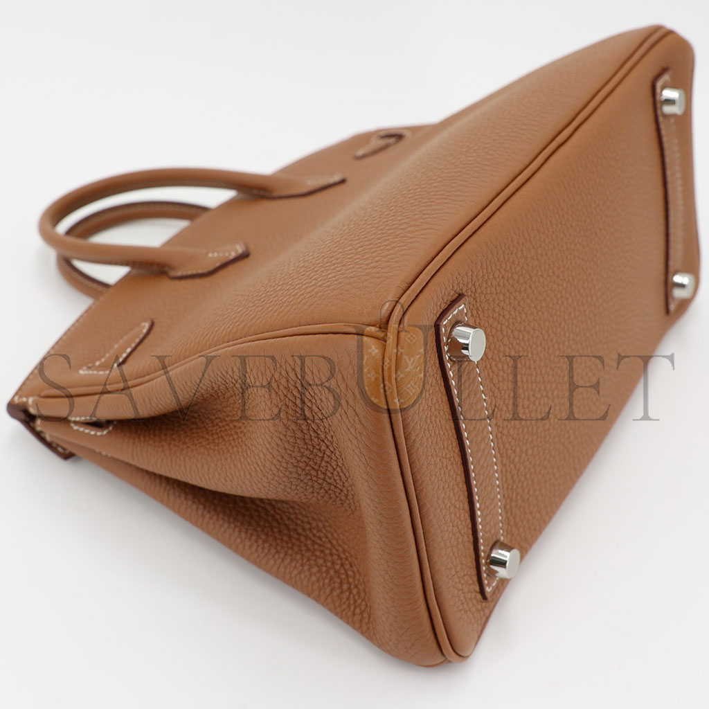 H**mes birkin 25 togo leather gold brown silver buckle bag h028369ck37 (25*20*13cm)