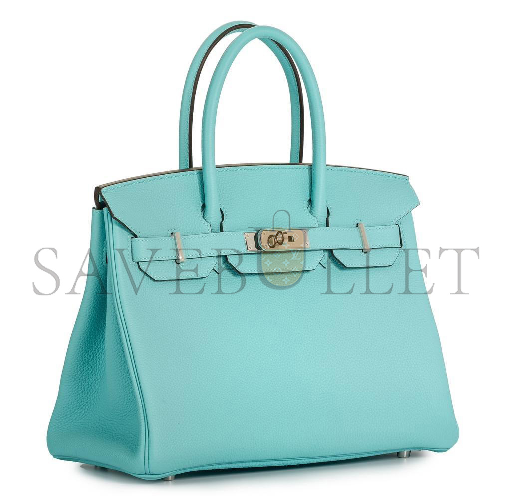 H**mes birkin 30 togo leather macaron blue silver buckle bag bk353ptgss (30*23*15cm)