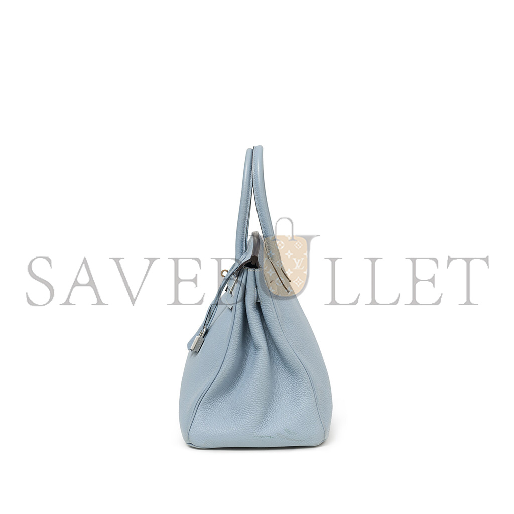 H**mes birkin 35 togo leather linen blue silver buckle bk35j7tgss (35*28*18cm)