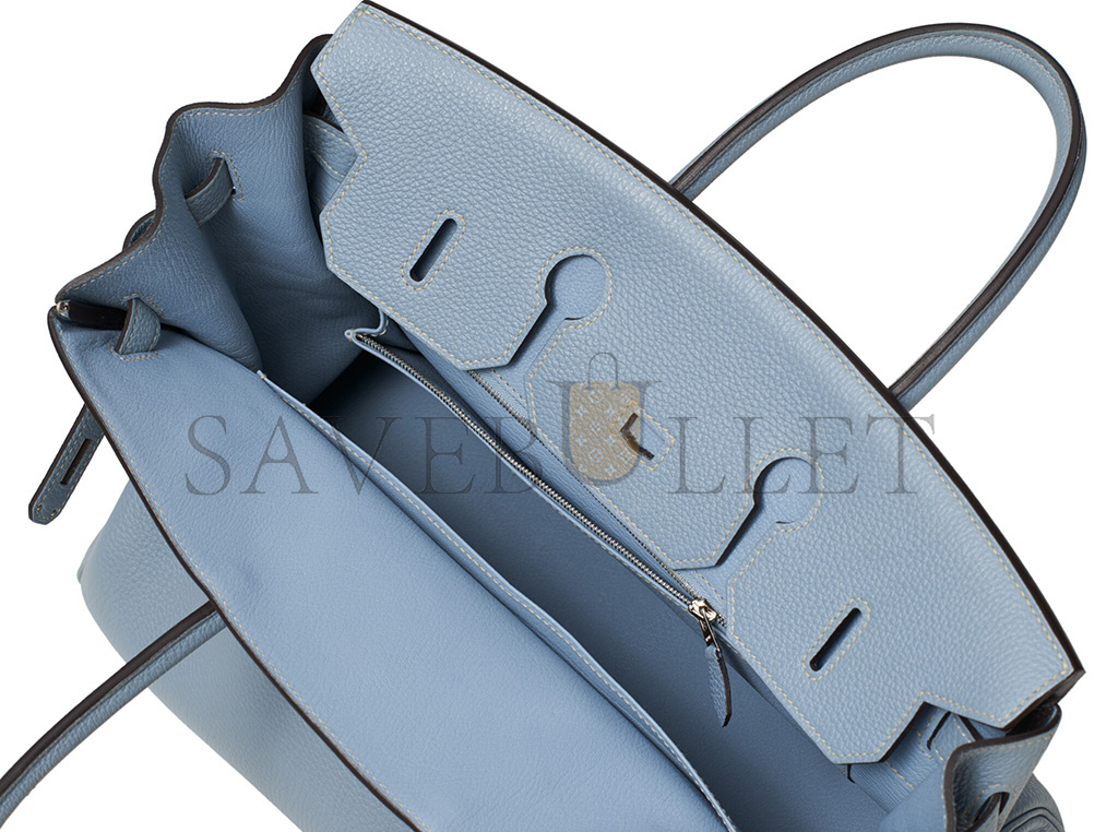 H**mes birkin 35 togo leather linen blue silver buckle bk35j7tgss (35*28*18cm)