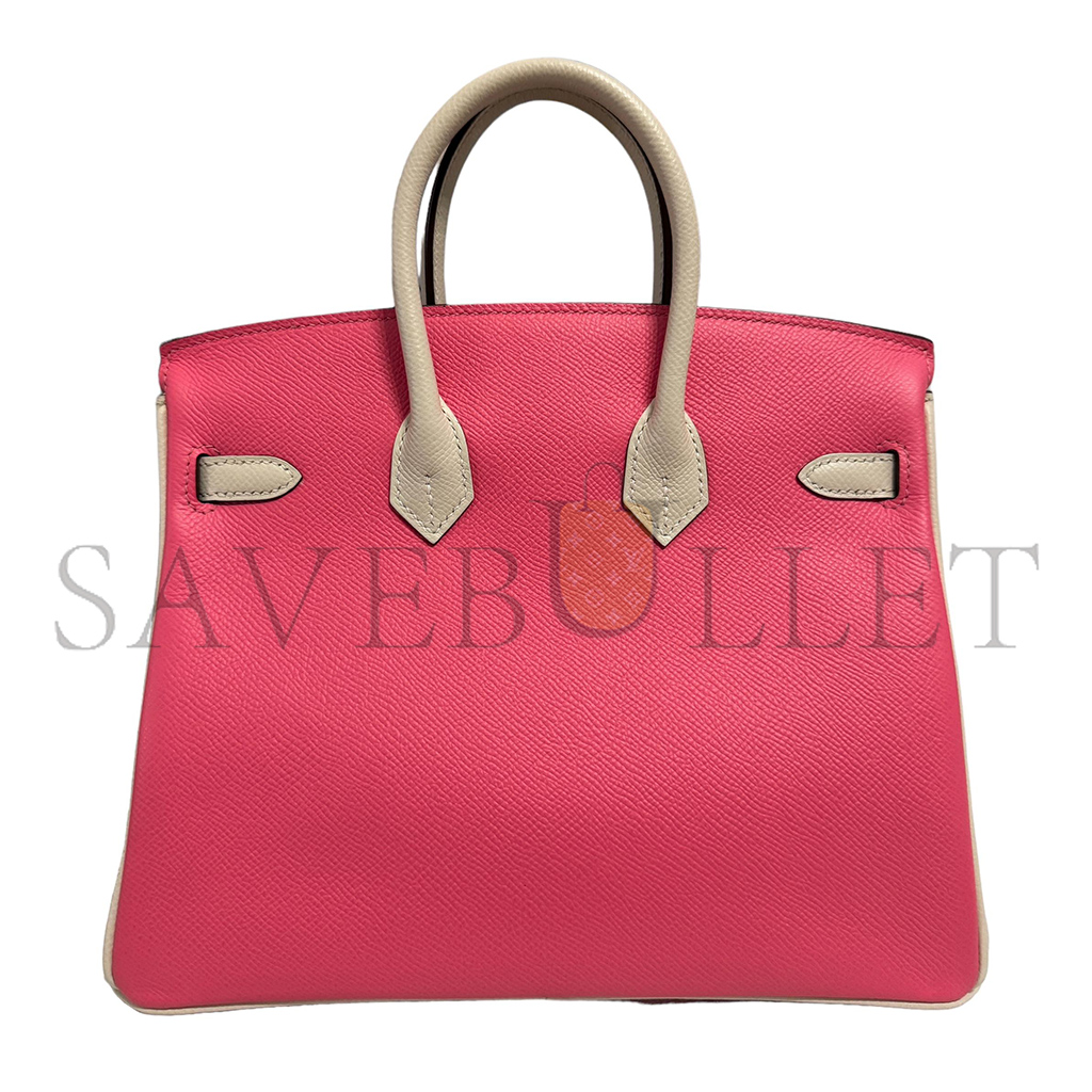 H**mes birkin 25 epson leather lipstick powder milkshake white gold buckle handmade bag 19193202 (25*20*13cm)
