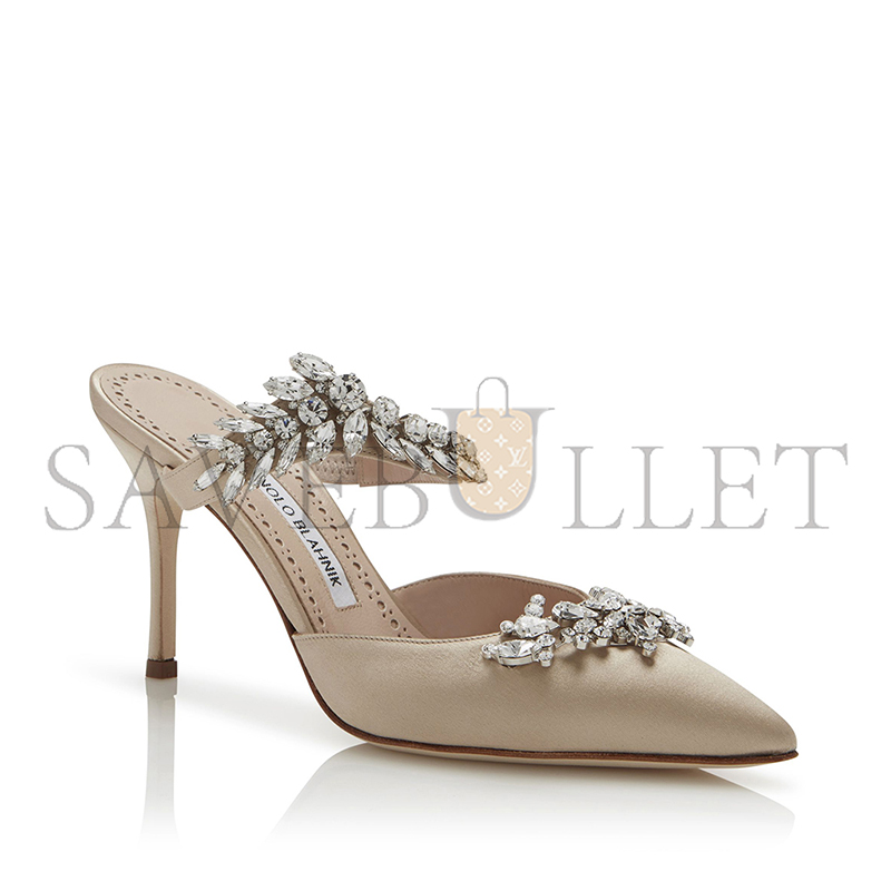 man010 B1ahn*k lurumus champagne satin crystal embellished mules 9xx-0362-0032