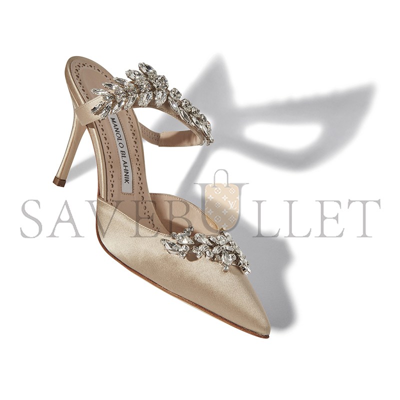 man010 B1ahn*k lurumus champagne satin crystal embellished mules 9xx-0362-0032