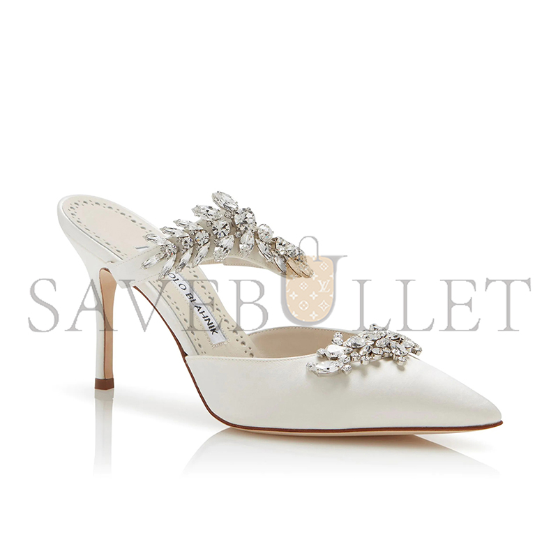 man010 B1ahn*k lurumus off-white satin crystal embellished mules 9xx-0362-0049
