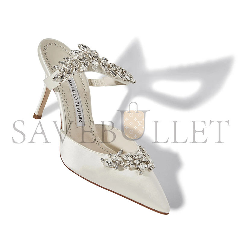 man010 B1ahn*k lurumus off-white satin crystal embellished mules 9xx-0362-0049