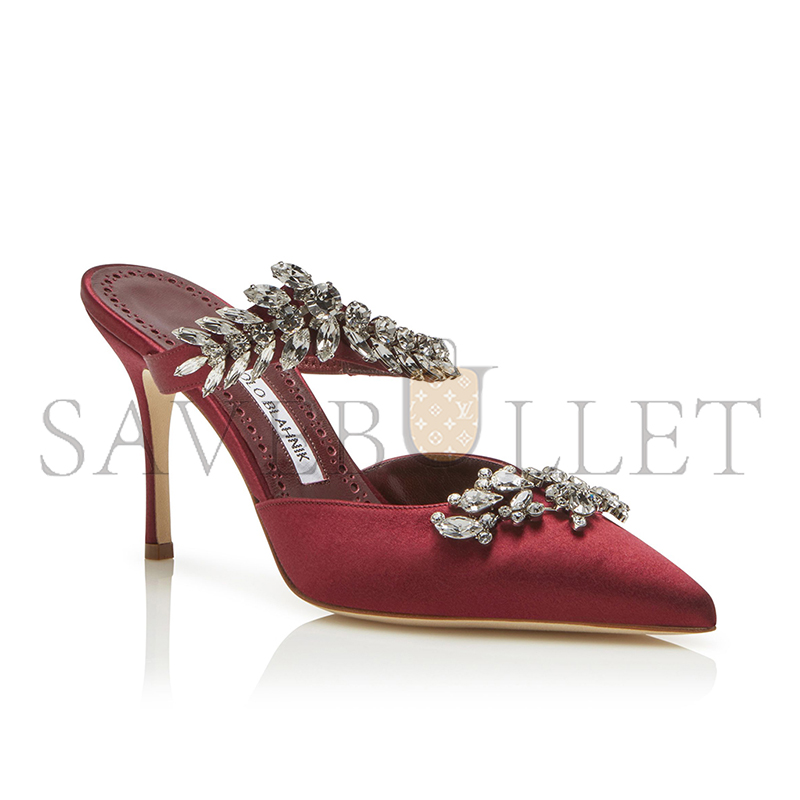 man010 B1ahn*k lurumus burgundy satin crystal embellished mules 9xx-0362-0038