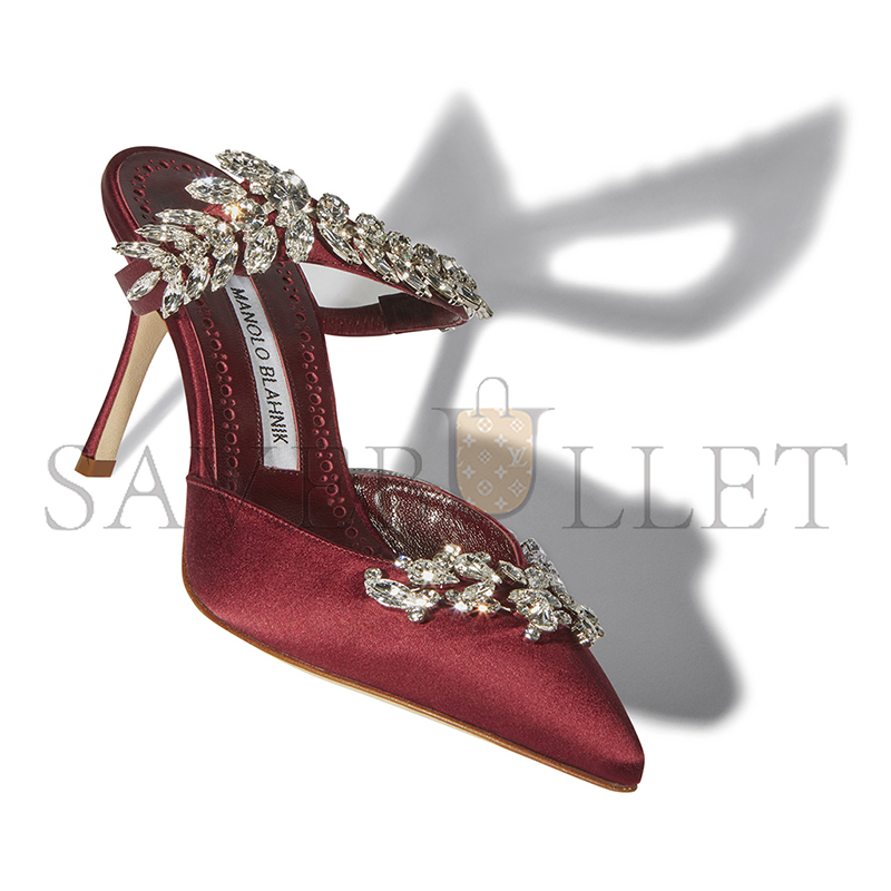 man010 B1ahn*k lurumus burgundy satin crystal embellished mules 9xx-0362-0038