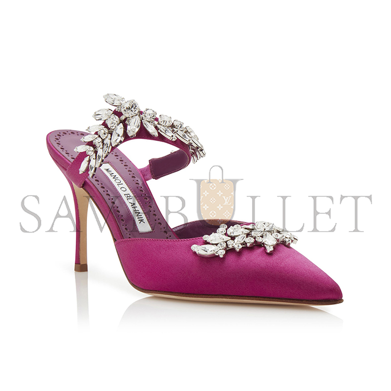 man010 B1ahn*k lurumus fuchsia satin crystal embellished mules 9xx-0362-0030
