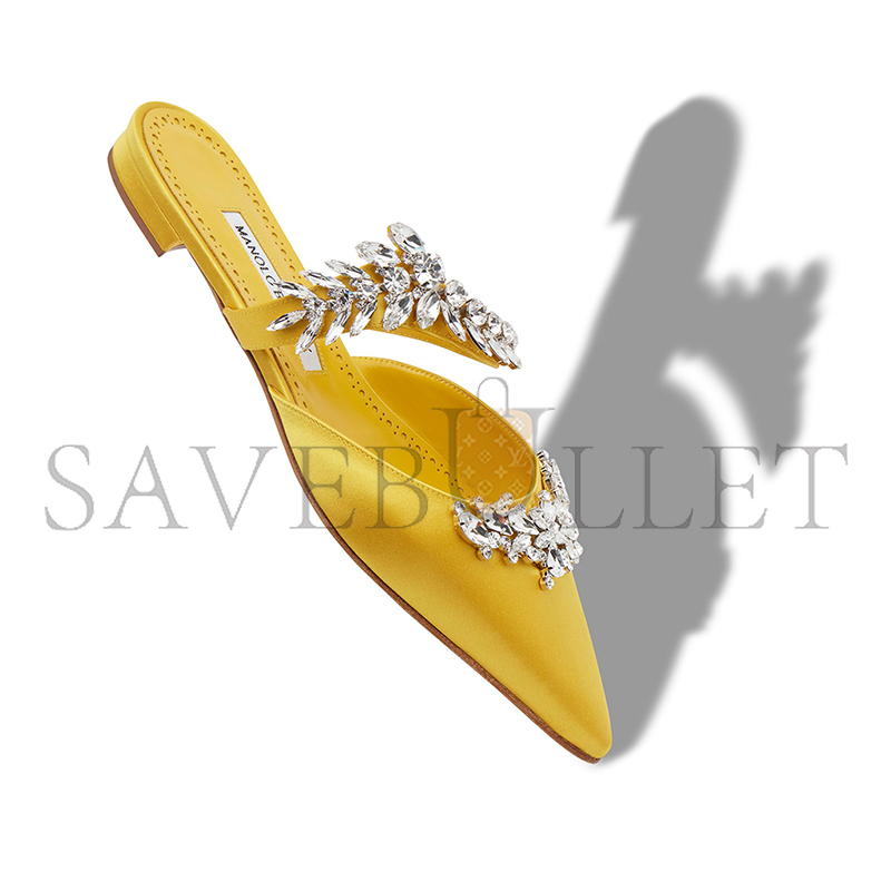man010 B1ahn*k lurumflatus yellow satin crystal embellished flat mules 122-1947-0004