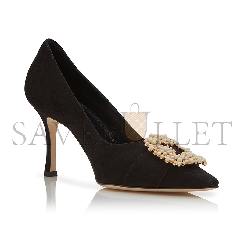 man010 B1ahn*k giboaus black suede pearl buckle pumps 125-2895-0004