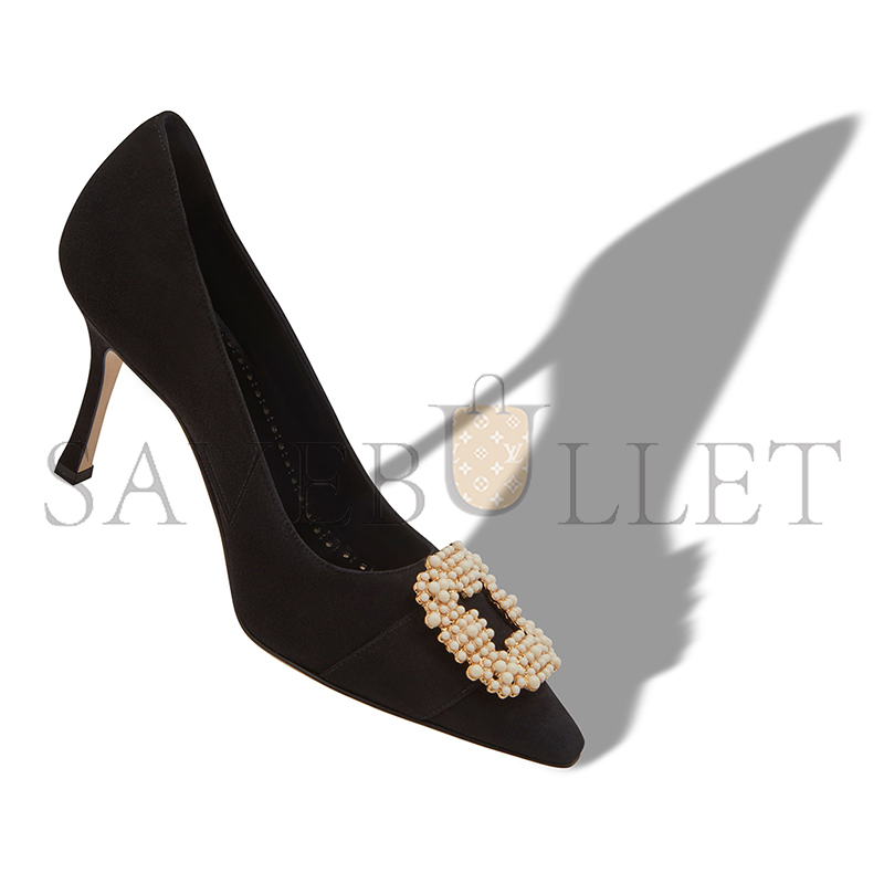 man010 B1ahn*k giboaus black suede pearl buckle pumps 125-2895-0004