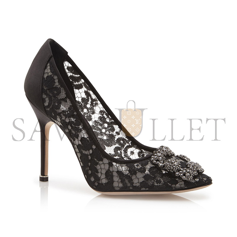 man010 B1ahn*k hangisi laceus black lace jewel buckle pumps 9xx-0698-0014
