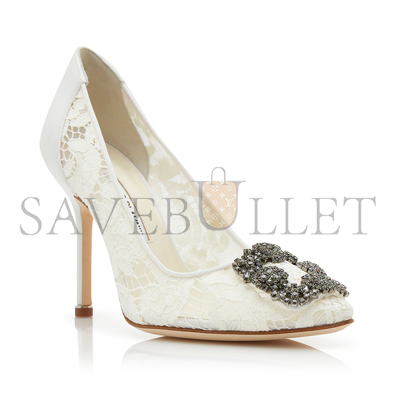 man010 B1ahn*k hangisi lace light cream lace jewel buckle pumps 9xx-0698-0012
