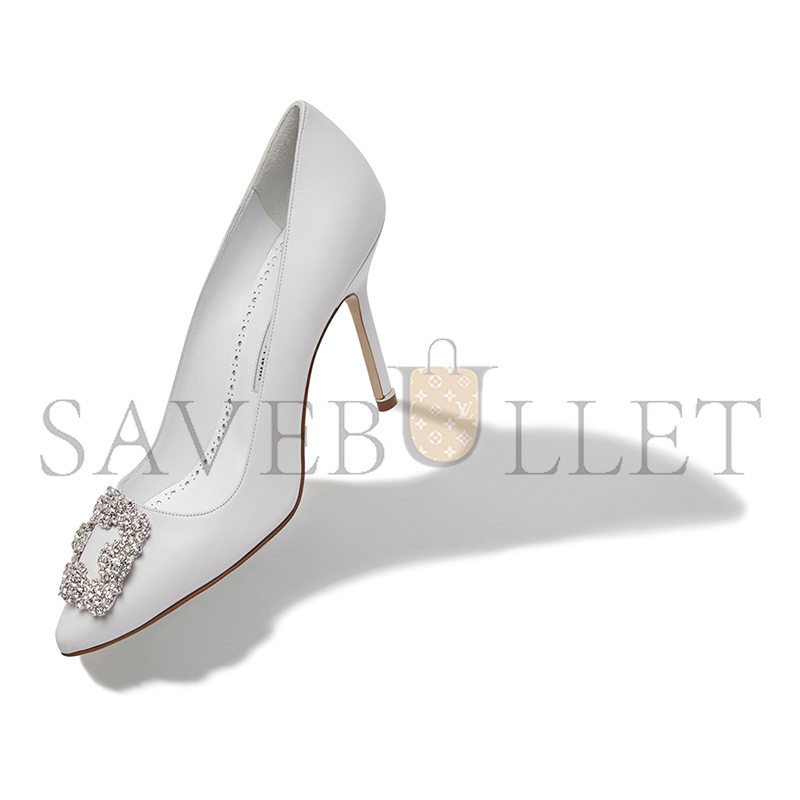 man010 B1ahn*k hangisius white calf leather jewel buckle pumps 121-1656-0001