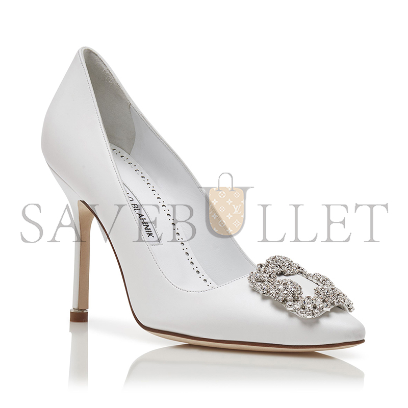 man010 B1ahn*k hangisius white calf leather jewel buckle pumps 121-1656-0001