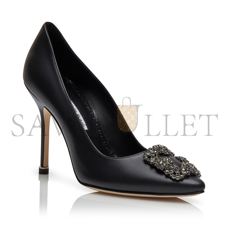 man010 B1ahn*k hangisius black calf leather jewel buckle pumps 121-1436-0001