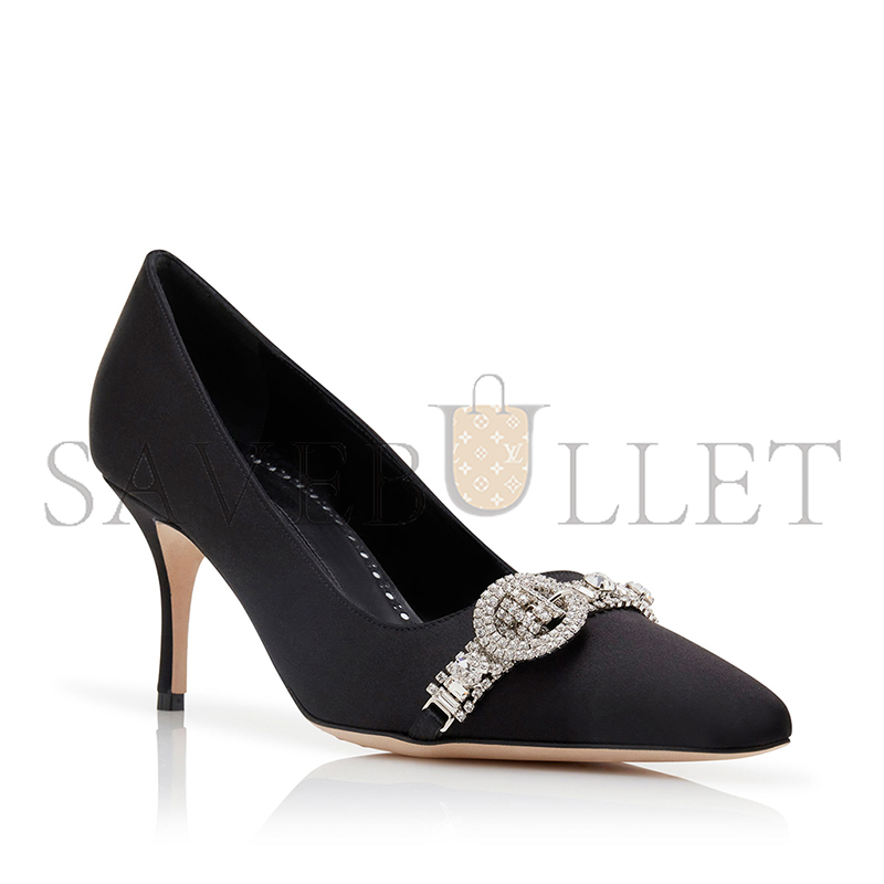 man010 B1ahn*k asapump black satin jewel embellished pumps 424-1928-0001