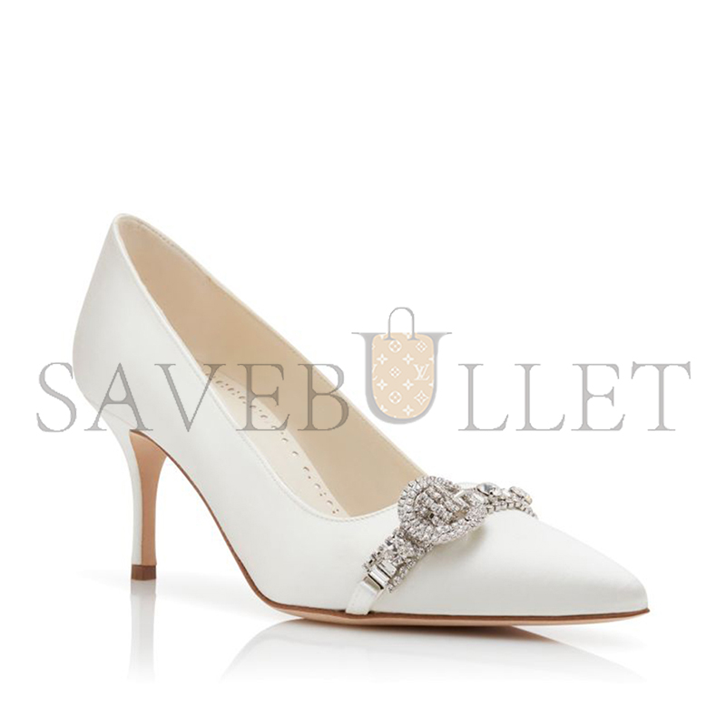 man010 B1ahn*k asapump white satin jewel embellished pumps 424-1928-0004
