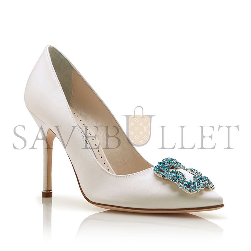 man010 B1ahn*k hangisi bride white satin jewel buckle pumps 9xx-0002-0002