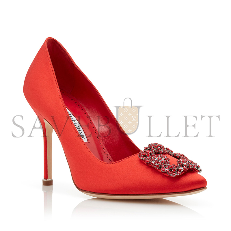 man010 B1ahn*k hangisi red red satin jewel buckle pumps 422-1409-0001