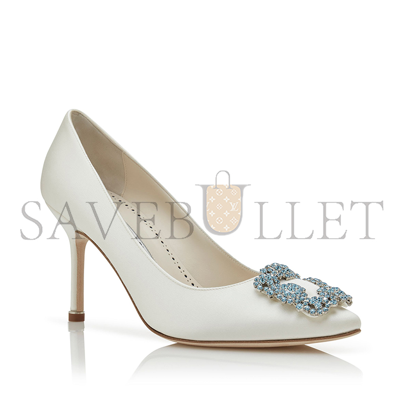 man010 B1ahn*k hangisi bridal 90 white satin jewel buckle pumps 421-1261-0001