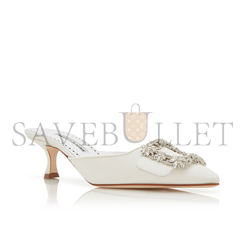 man010 B1ahn*k maysale bridal white crepe de chine jewel buckle mules 118-0115-0003