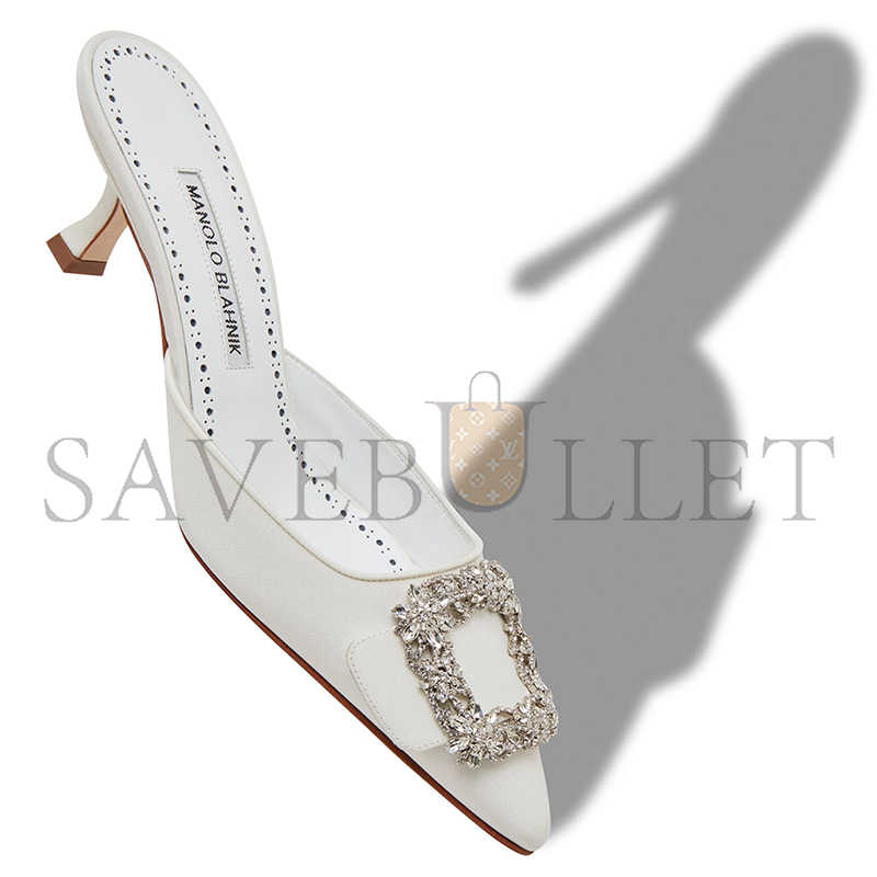 man010 B1ahn*k maysale bridal white crepe de chine jewel buckle mules 118-0115-0003