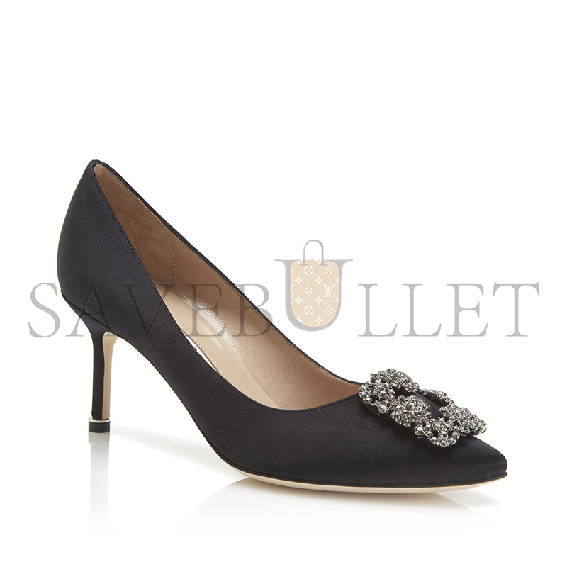man010 B1ahn*k hangisi 70 black satin jewel buckle pumps 9xx-0662-0042
