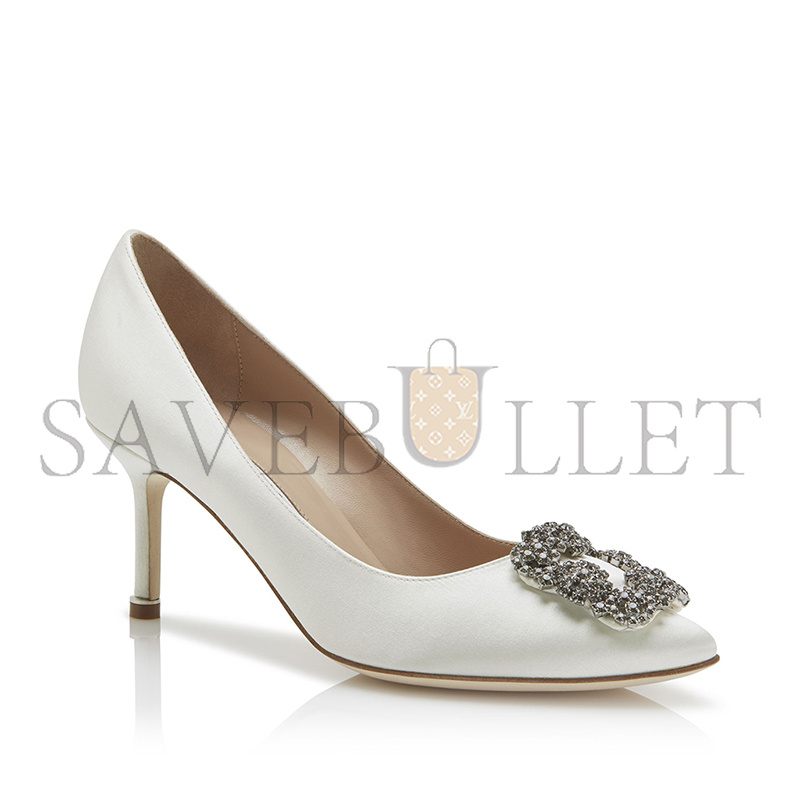 man010 B1ahn*k hangisi 70 white satin jewel buckle pumps 9xx-0662-0039