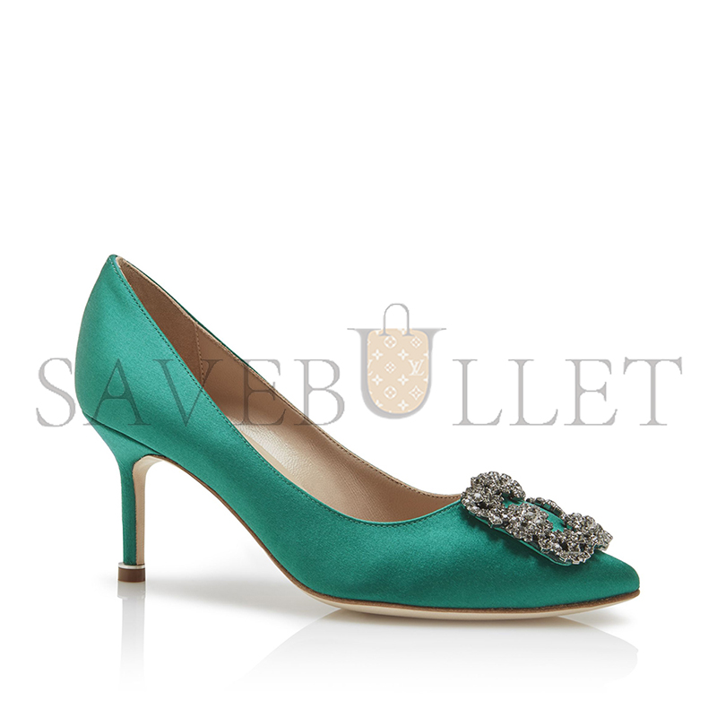 man010 B1ahn*k hangisi 70 green satin jewel buckle pumps 9xx-0662-0030