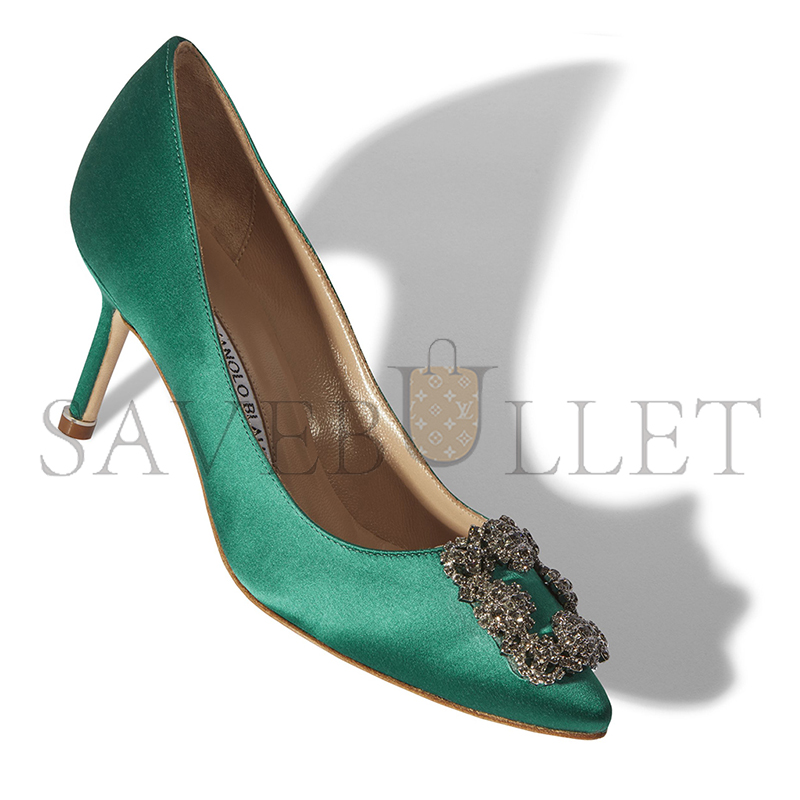 man010 B1ahn*k hangisi 70 green satin jewel buckle pumps 9xx-0662-0030