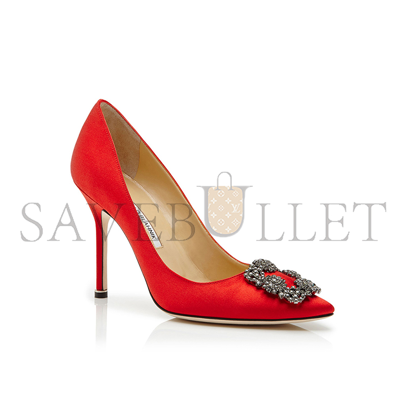 man010 B1ahn*k hangisi red satin jewel buckle pumps 9xx-0664-0032