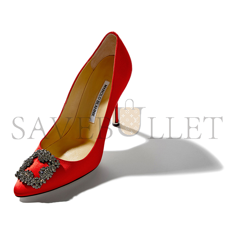 man010 B1ahn*k hangisi red satin jewel buckle pumps 9xx-0664-0032