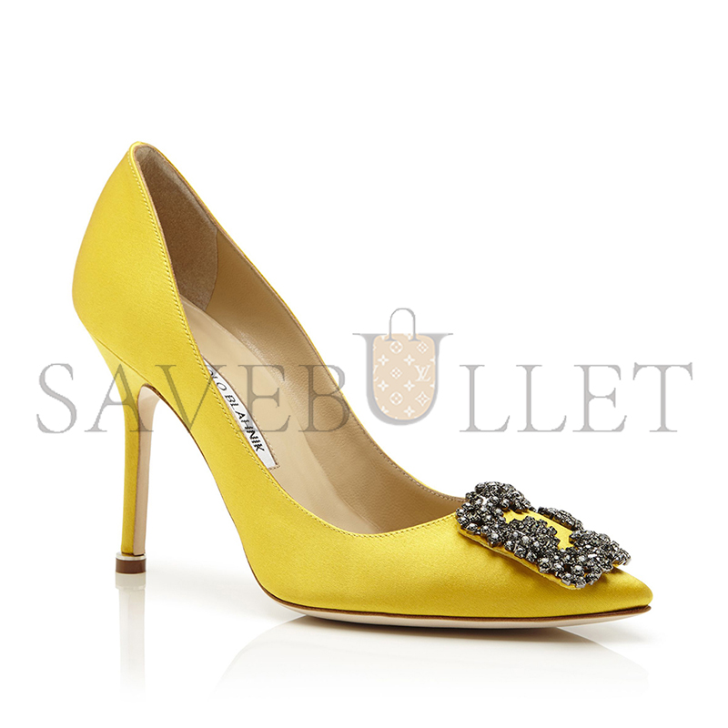 man010 B1ahn*k hangisi yellow satin jewel buckle pumps 9xx-0664-0031
