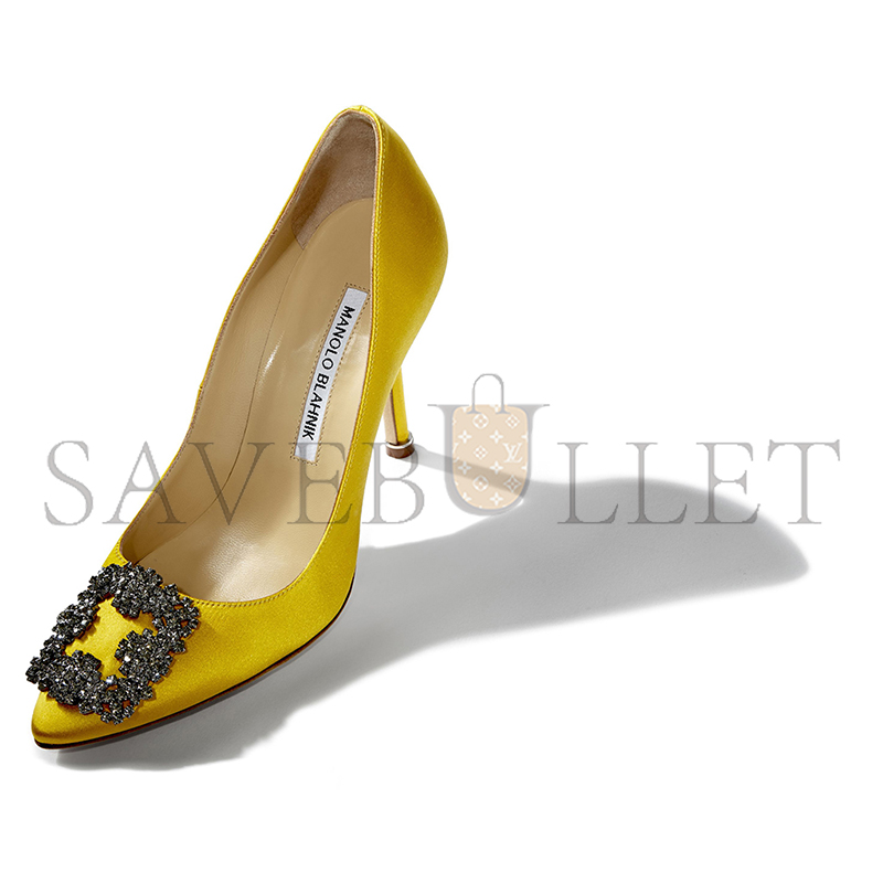 man010 B1ahn*k hangisi yellow satin jewel buckle pumps 9xx-0664-0031