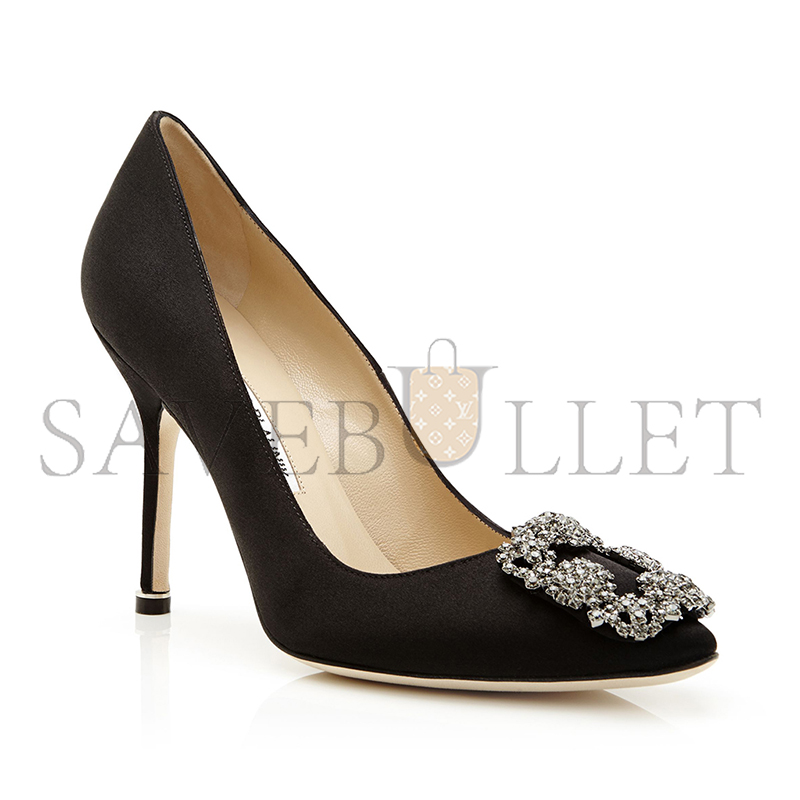 man010 B1ahn*k hangisiblack satin jewel buckle pumps 9xx-0664-0033