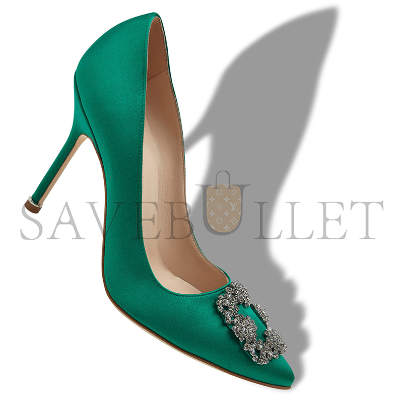 man010 B1ahn*k hangisi green satin jewel buckle pumps 9xx-0664-0048