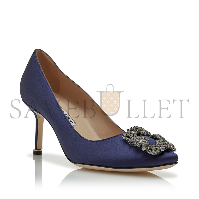 man010 B1ahn*k hangisi 70 navy blue satin jewel buckle pumps 9xx-0662-0050