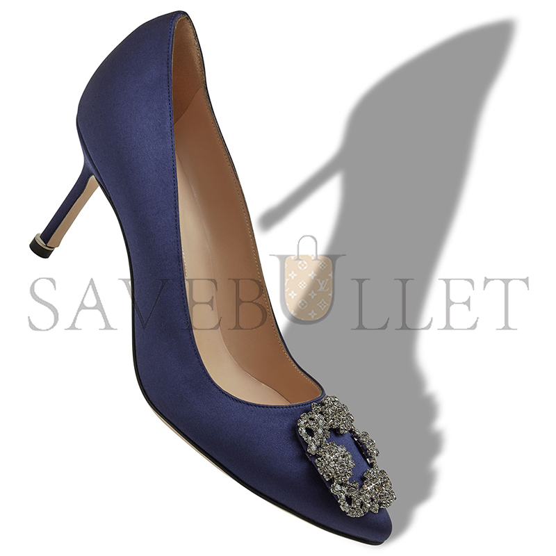 man010 B1ahn*k hangisi 70 navy blue satin jewel buckle pumps 9xx-0662-0050
