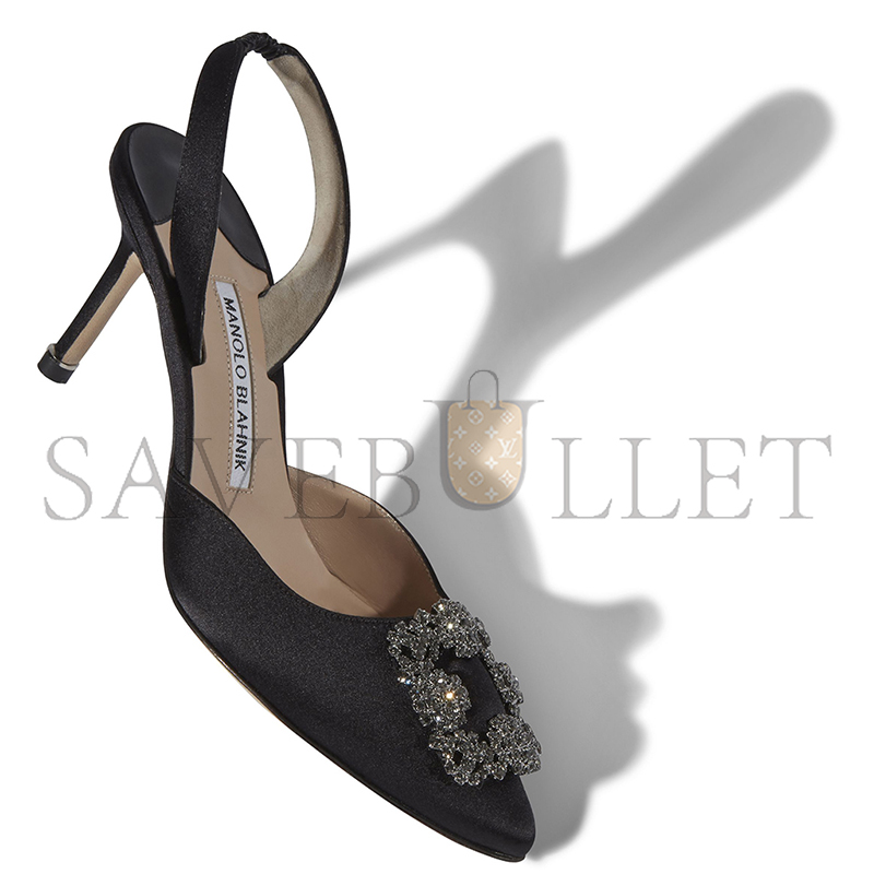 man010 B1ahn*k hangisli black satin jewel buckle slingback pumps 419-0473-0002