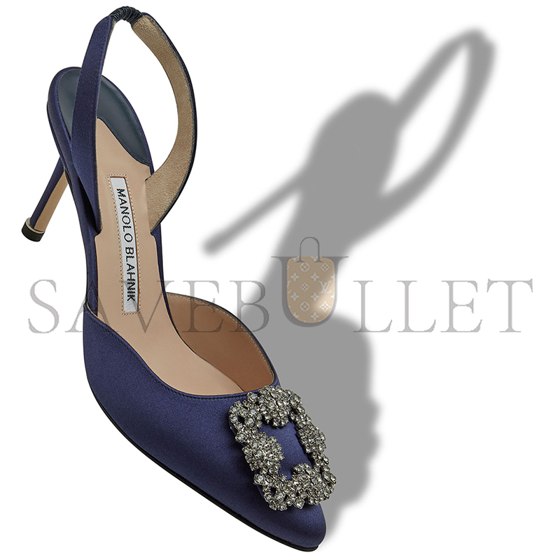 man010 B1ahn*k hangisli navy blue satin jewel buckle slingback pumps 419-0473-0012