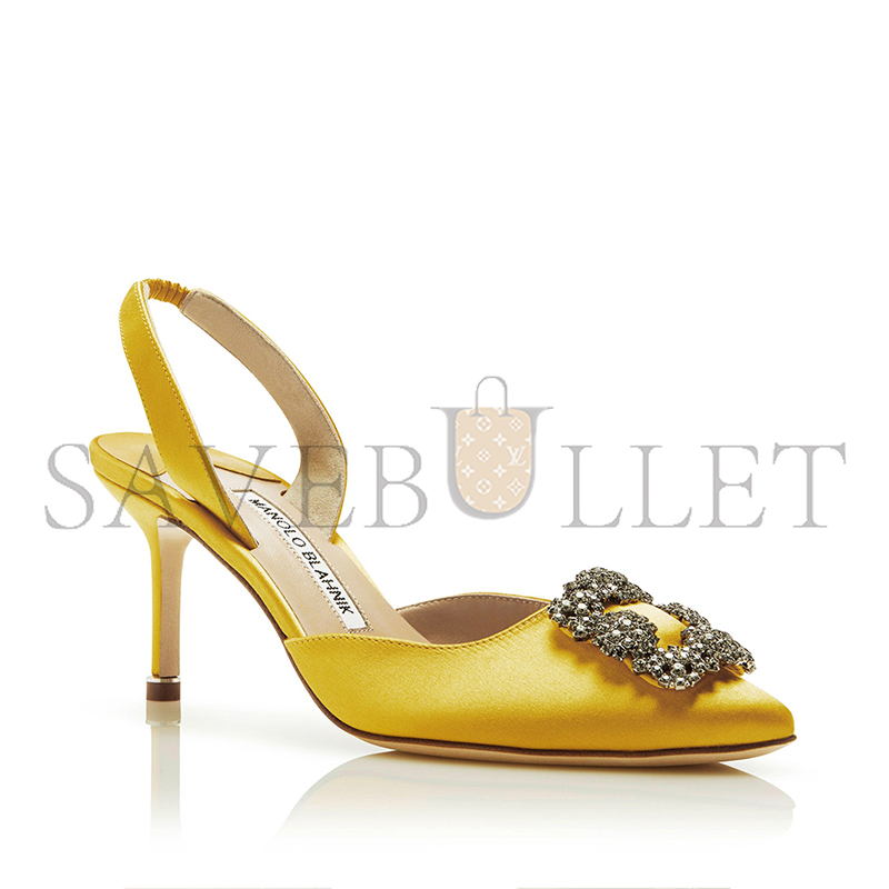 man010 B1ahn*k hangisli yellow satin jewel buckle slingback pumps 419-0473-0013