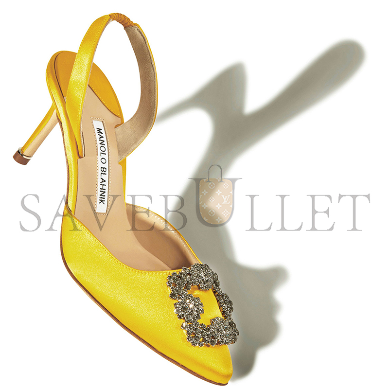 man010 B1ahn*k hangisli yellow satin jewel buckle slingback pumps 419-0473-0013