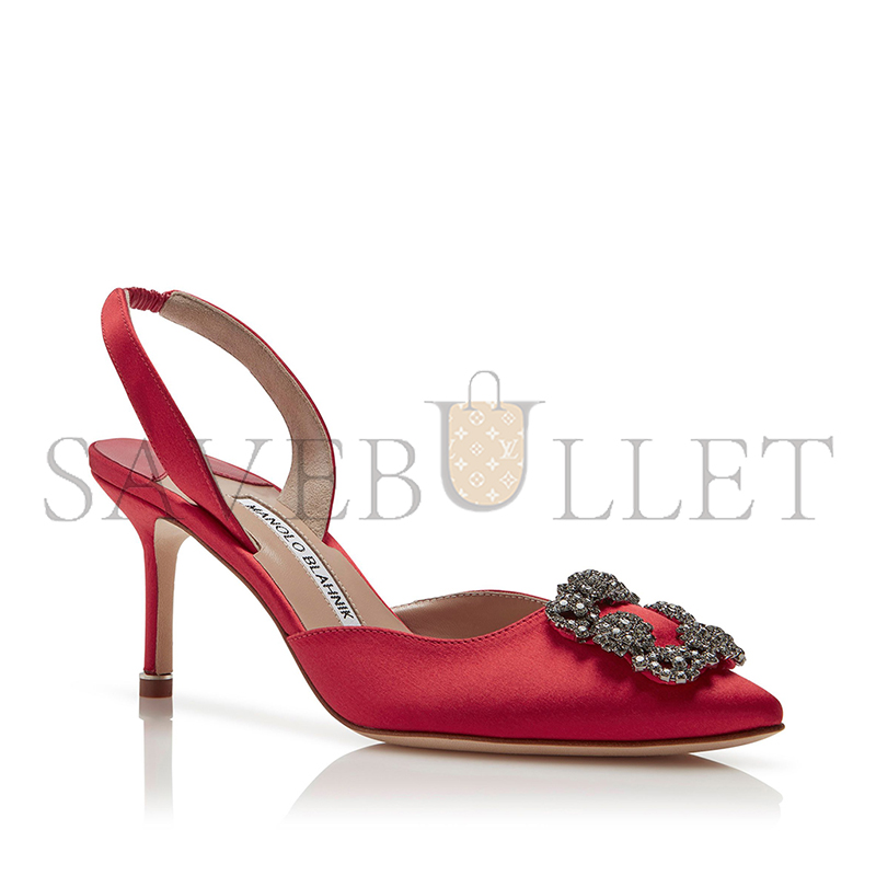 man010 B1ahn*k hangisli red satin jewel buckle slingback pumps 419-0473-0006